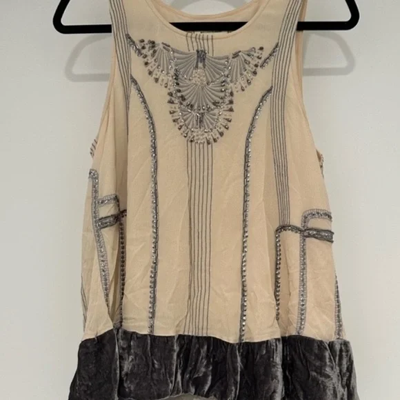 Anthropologie Velvet beaded Art Deco Tank Top - Picture 5 of 10